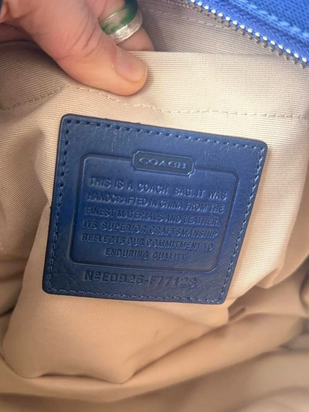 Coach Premium Voyager Blue Canvas Tote with Tan Leather Trim Tote Bag